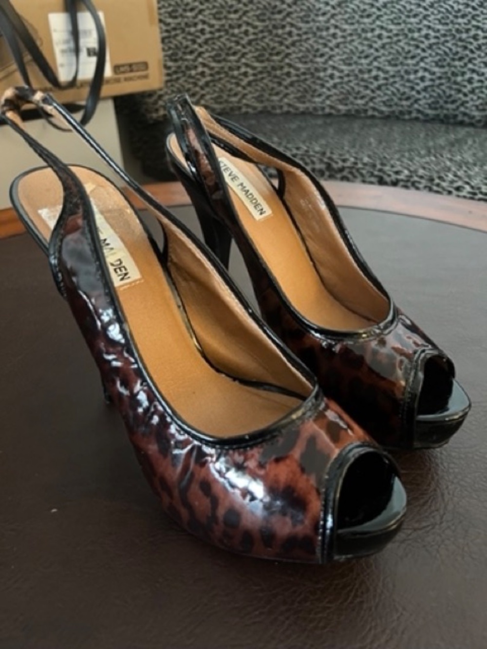 Steve Madden P Darin Platform Leopard Print Peep Toe Heels